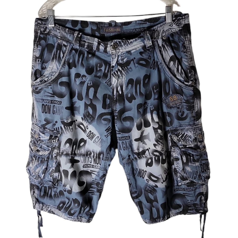 Fashion men’s graphic cargo shorts size 36 Y2K baggy streetwear utility